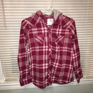 Girls justice size 20 plaid hooded button down